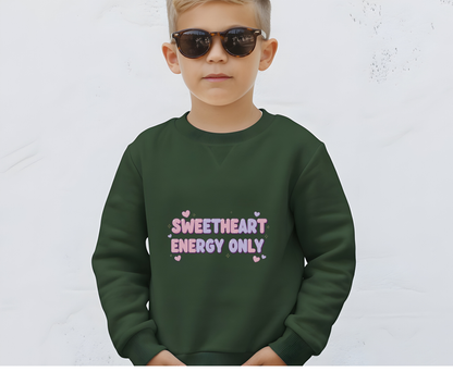 Youth Sweatshirt — "Sweetheart Energy Only" Pastel Cute Crewneck