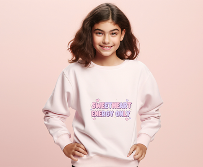 Youth Sweatshirt — "Sweetheart Energy Only" Pastel Cute Crewneck