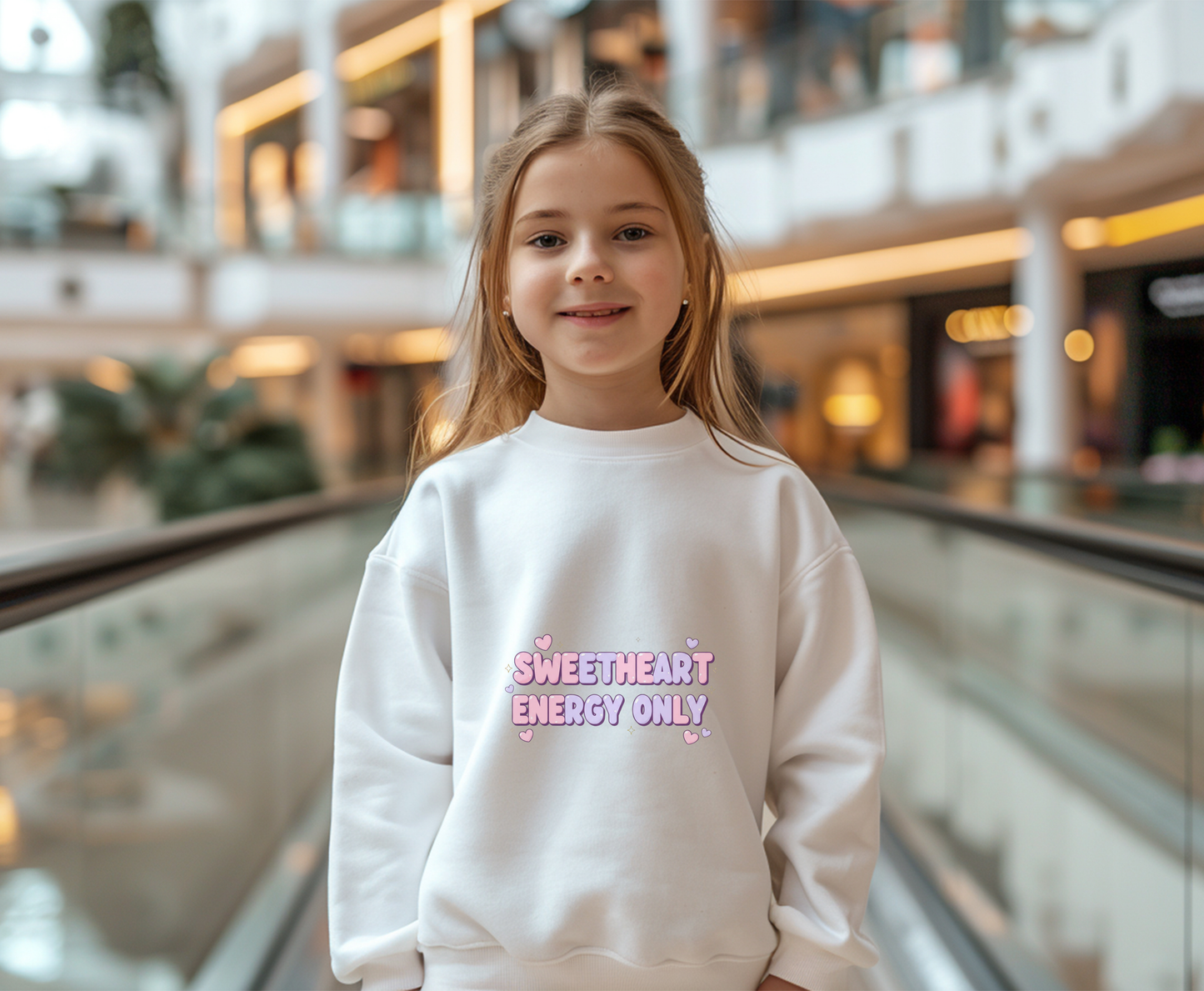 Youth Sweatshirt — "Sweetheart Energy Only" Pastel Cute Crewneck