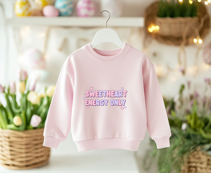 Youth Sweatshirt — "Sweetheart Energy Only" Pastel Cute Crewneck
