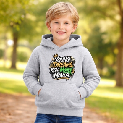 Youth Hoodie — "Young Dreams, Real Money Moves" Graffiti Graphic