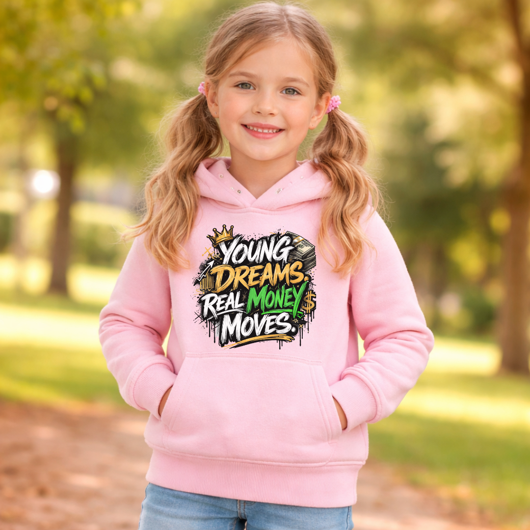 Youth Hoodie — "Young Dreams, Real Money Moves" Graffiti Graphic