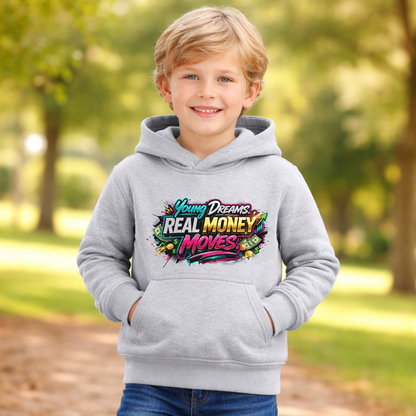 Youth Hoodie — "Young Dreams, Real Money Moves" Graphic Pullover