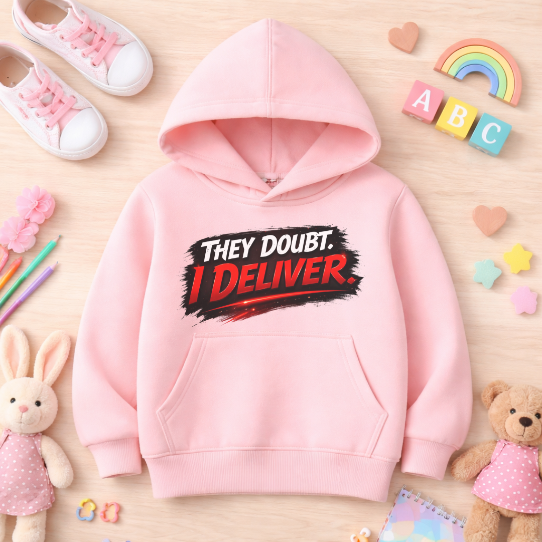 They Doubt I Deliver Youth Hoodie – Motivational Graphic Pullover for Kids