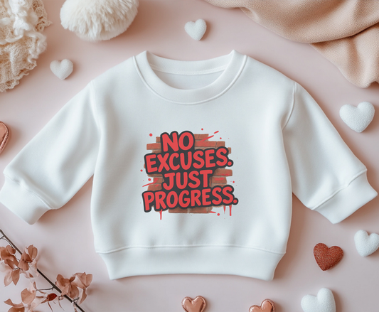 Motivational Crewneck Sweatshirt with 'No Excuses Just Progress'