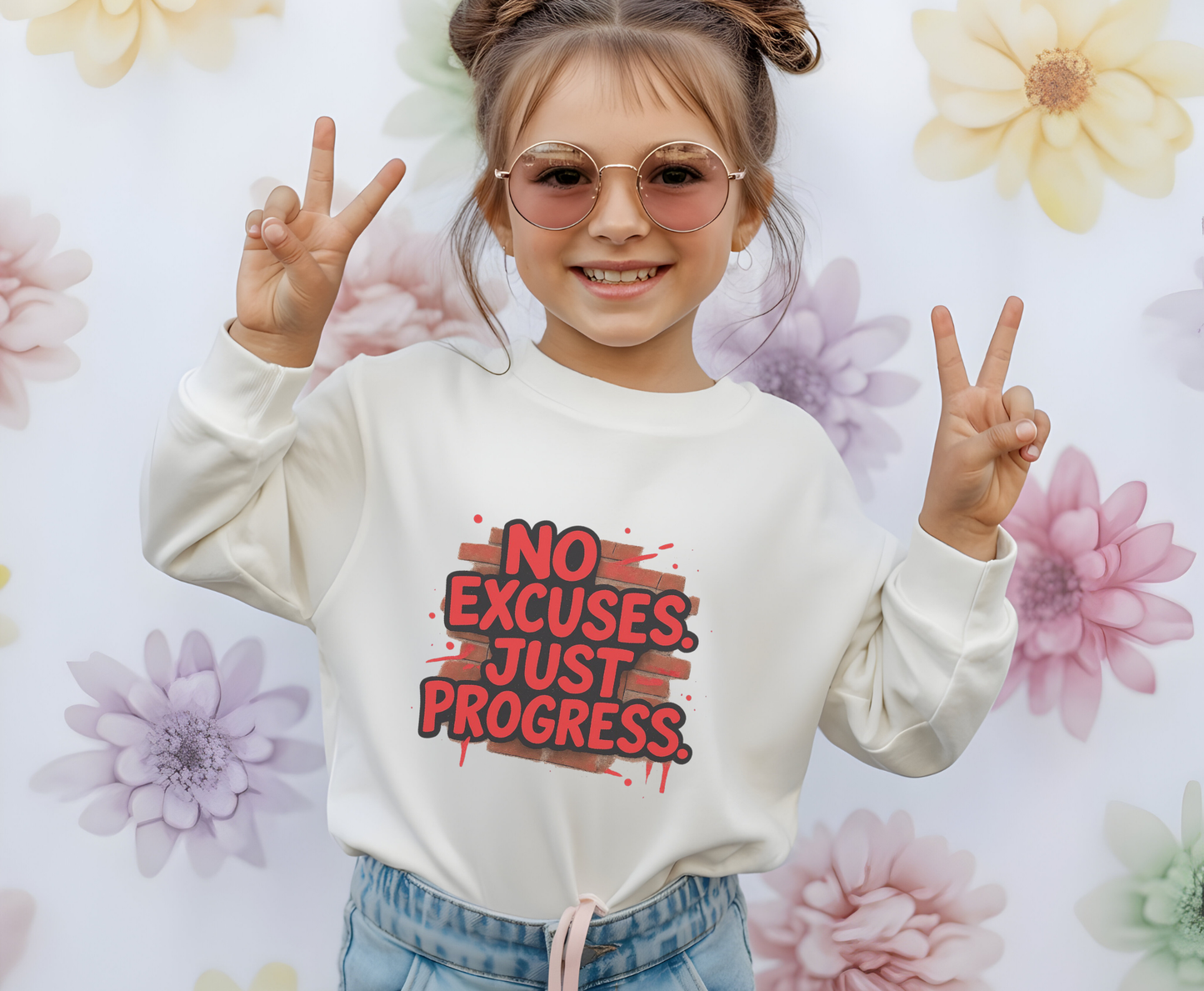 Motivational Crewneck Sweatshirt with 'No Excuses Just Progress'