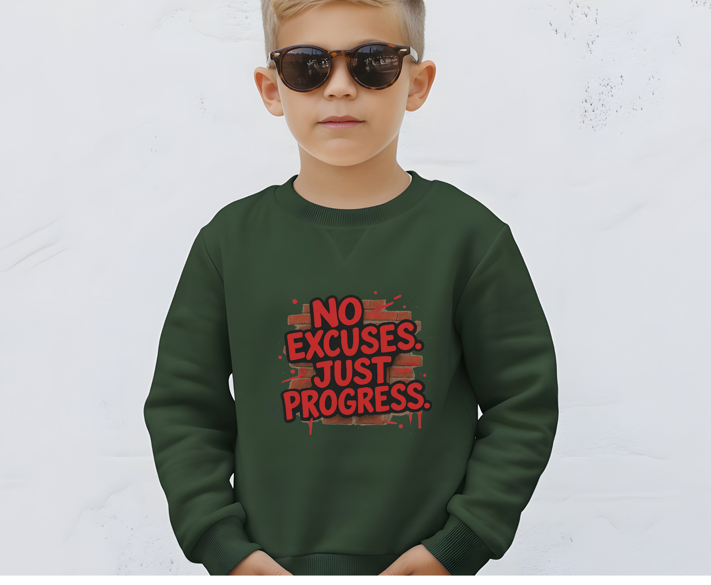 Motivational Crewneck Sweatshirt with 'No Excuses Just Progress'