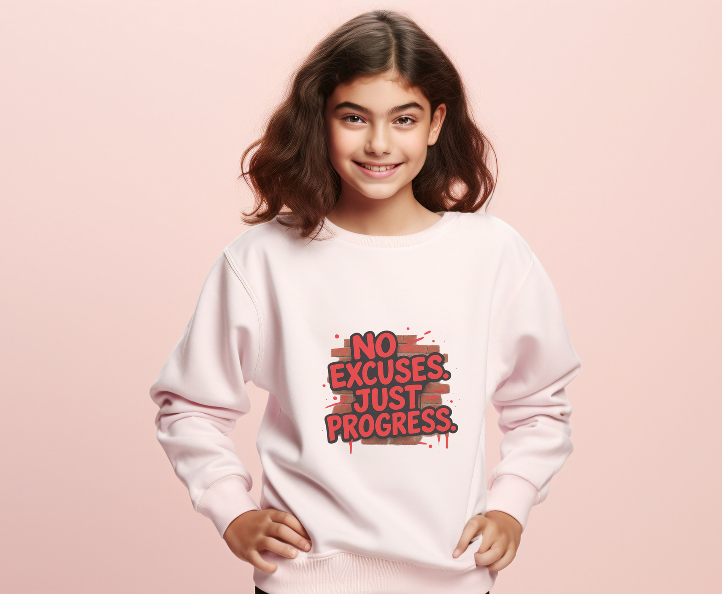 Motivational Crewneck Sweatshirt with 'No Excuses Just Progress'