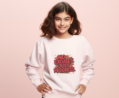 Motivational Crewneck Sweatshirt with 'No Excuses Just Progress'