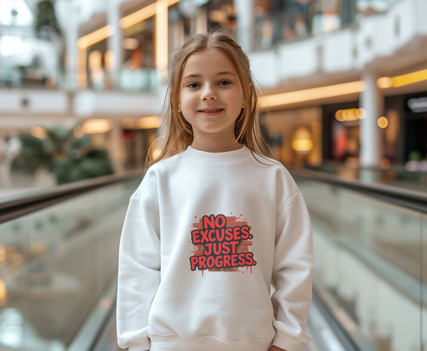 Motivational Crewneck Sweatshirt with 'No Excuses Just Progress'