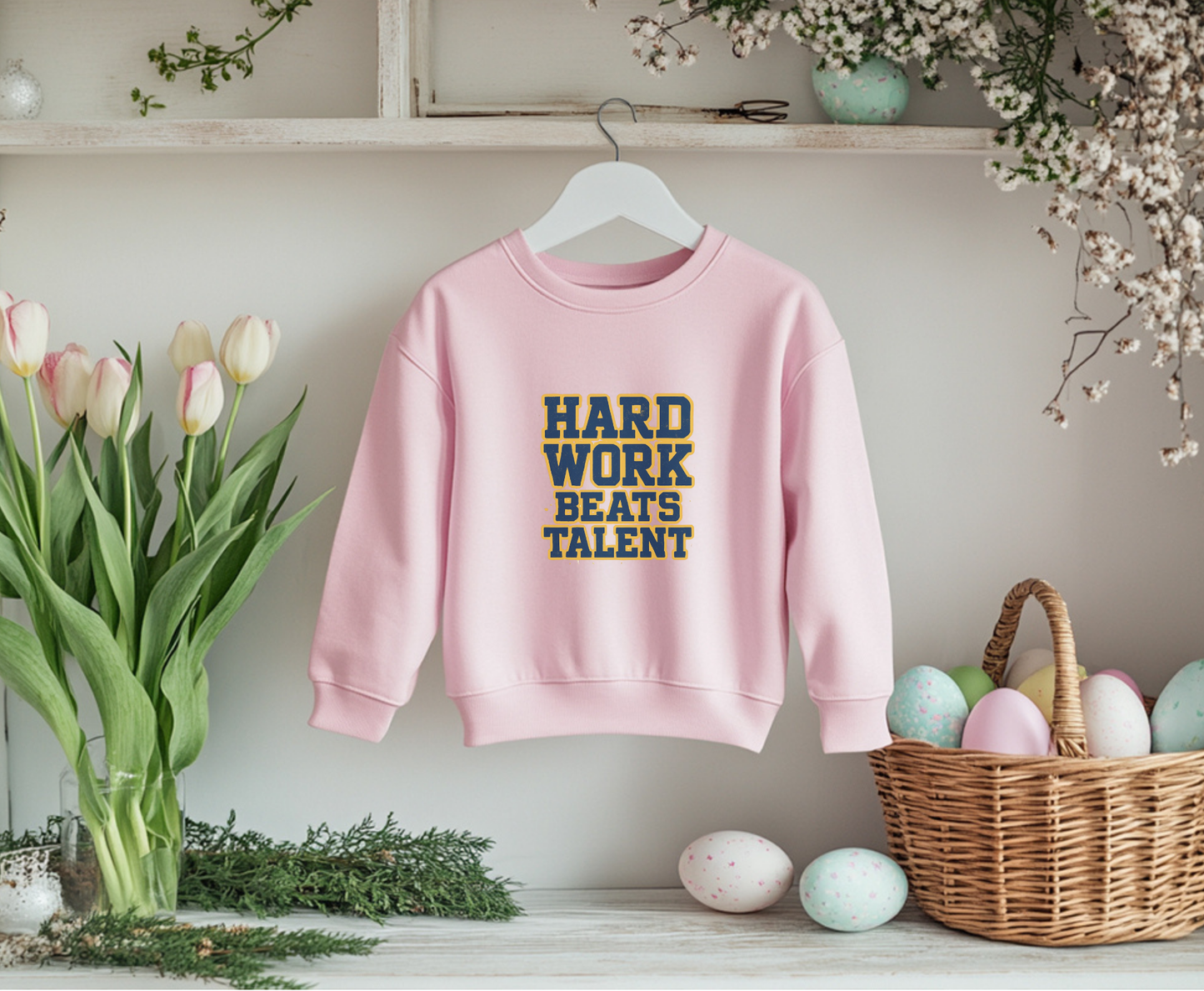 Hard Work Beats Talent Eco-Friendly Crewneck Sweatshirt, Motivational Apparel, Gift for Graduates, Athletes, Inspirational Sweater, [...]