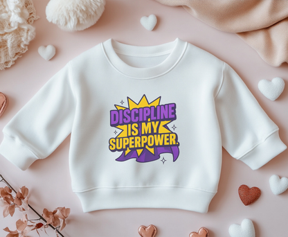 Eco-Friendly Crewneck Sweatshirt - "Discipline is my Superpower" | Unisex, Motivational Gift, Casual Wear, Fitness Apparel