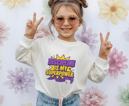 Eco-Friendly Crewneck Sweatshirt - "Discipline is my Superpower" | Unisex, Motivational Gift, Casual Wear, Fitness Apparel