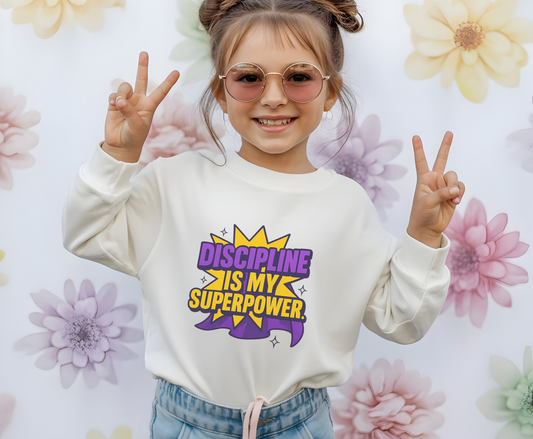 Eco-Friendly Crewneck Sweatshirt - "Discipline is my Superpower" | Unisex, Motivational Gift, Casual Wear, Fitness Apparel