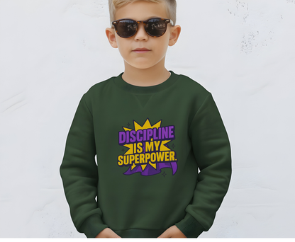 Eco-Friendly Crewneck Sweatshirt - "Discipline is my Superpower" | Unisex, Motivational Gift, Casual Wear, Fitness Apparel