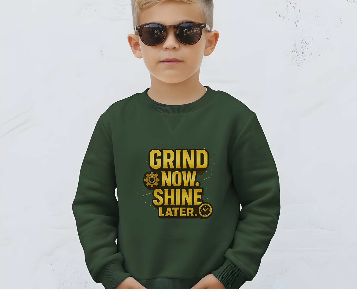 Grind Now Shine Later Eco-Friendly Crewneck Sweatshirt, Motivational Merch, Gift for Hustlers, Cozy Sweatshirt, Positive Vibes Apparel