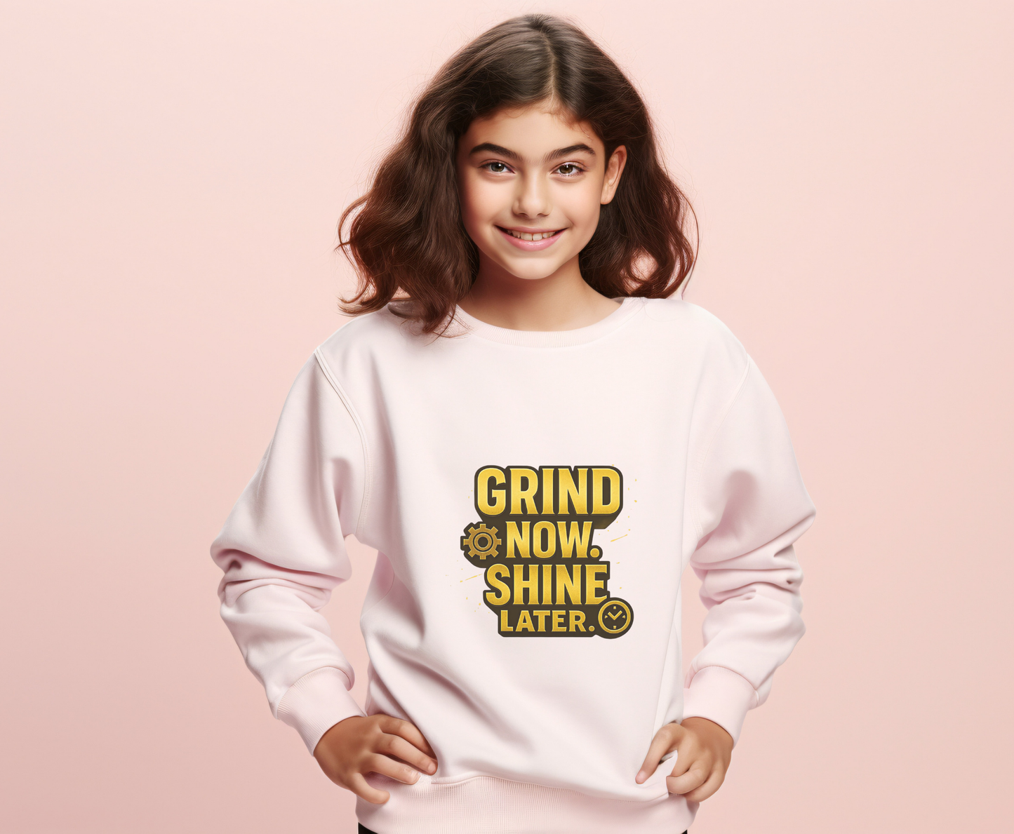 Grind Now Shine Later Eco-Friendly Crewneck Sweatshirt, Motivational Merch, Gift for Hustlers, Cozy Sweatshirt, Positive Vibes Apparel