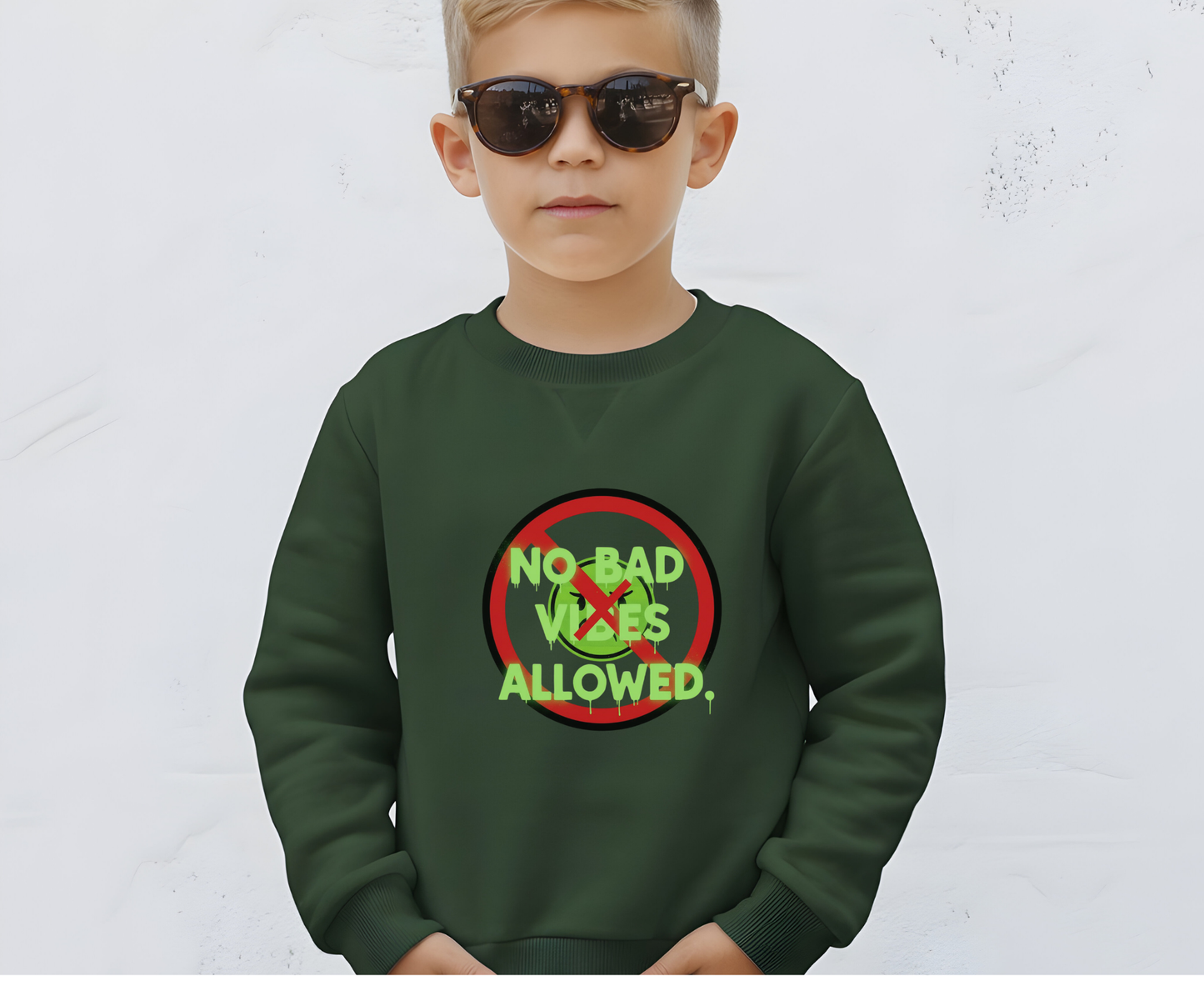 Eco-Friendly Crewneck Sweatshirt - No Bad Vibes Allowed, Relaxed Fit, Casual Wear, Gift for Friends, Vibe Check Fashion