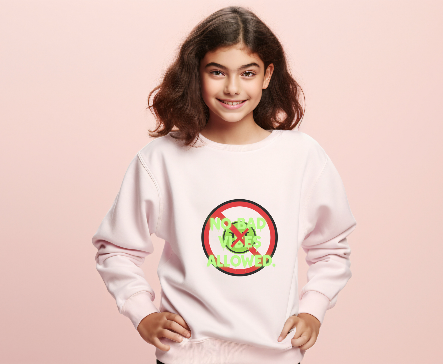 Eco-Friendly Crewneck Sweatshirt - No Bad Vibes Allowed, Relaxed Fit, Casual Wear, Gift for Friends, Vibe Check Fashion