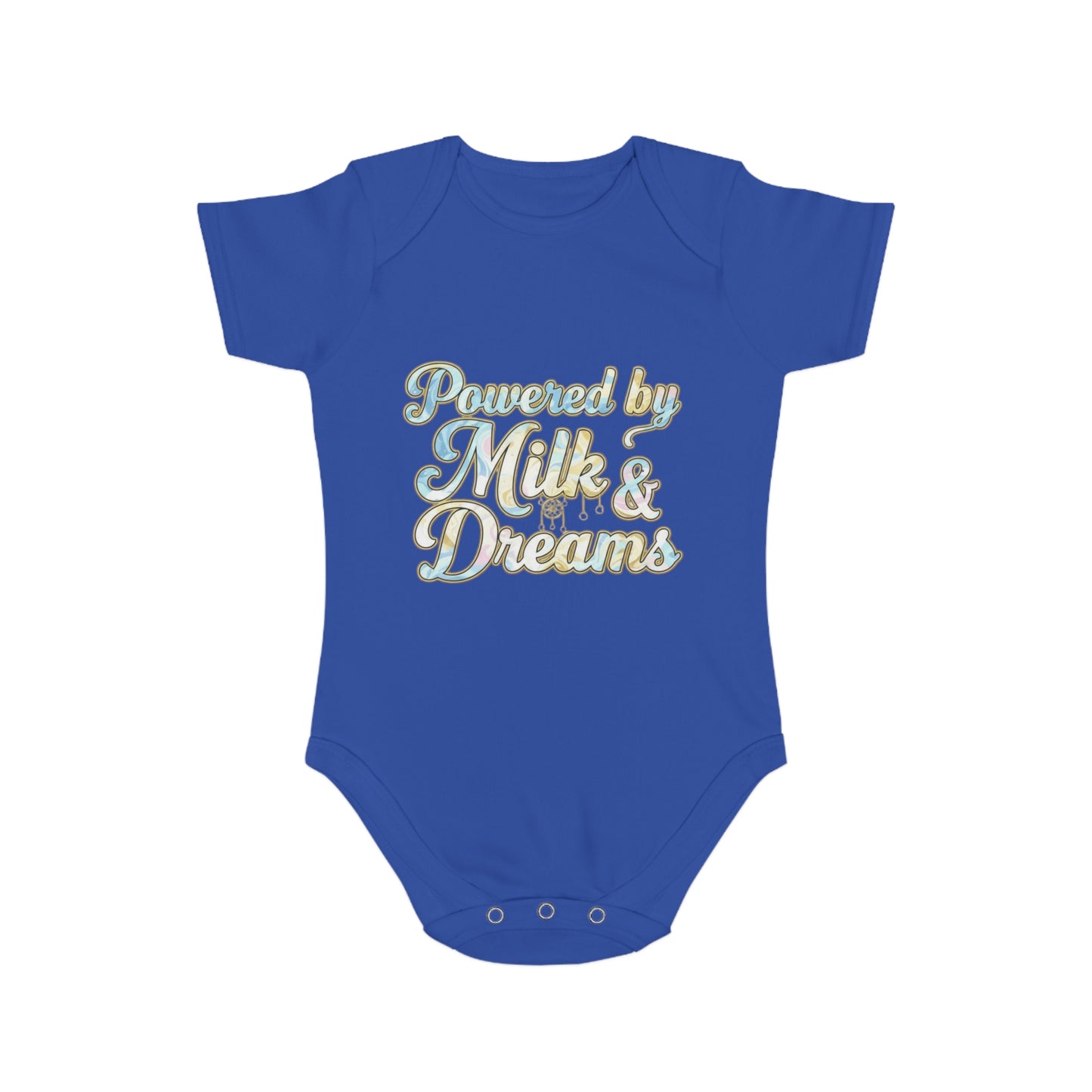 Powered by Milk & Dreams Baby Bodysuit, Cute Infant Outfit, Baby Shower Gift, Newborn Clothing, Cute Baby Gift, Short Sleeve Onesie