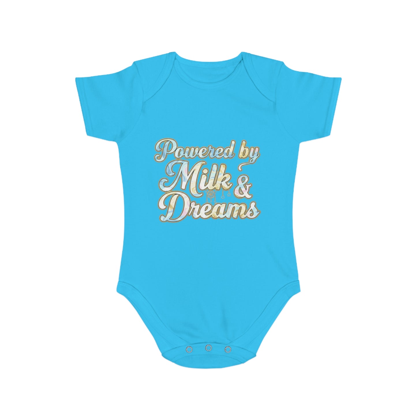 Powered by Milk & Dreams Baby Bodysuit, Cute Infant Outfit, Baby Shower Gift, Newborn Clothing, Cute Baby Gift, Short Sleeve Onesie