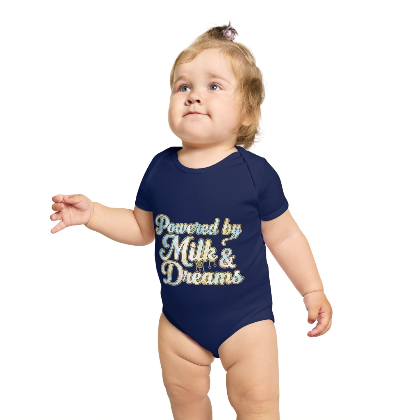 Powered by Milk & Dreams Baby Bodysuit, Cute Infant Outfit, Baby Shower Gift, Newborn Clothing, Cute Baby Gift, Short Sleeve Onesie