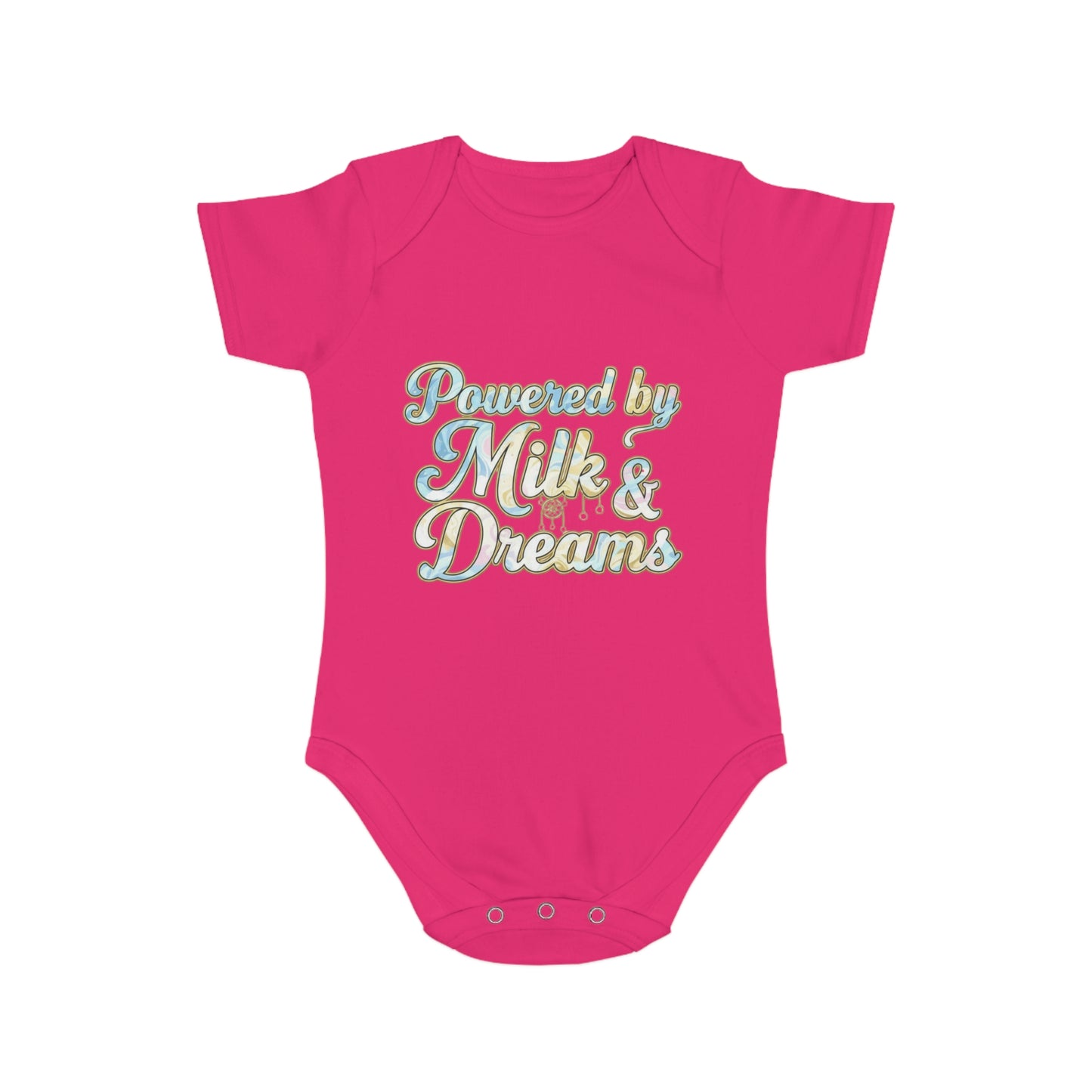 Powered by Milk & Dreams Baby Bodysuit, Cute Infant Outfit, Baby Shower Gift, Newborn Clothing, Cute Baby Gift, Short Sleeve Onesie