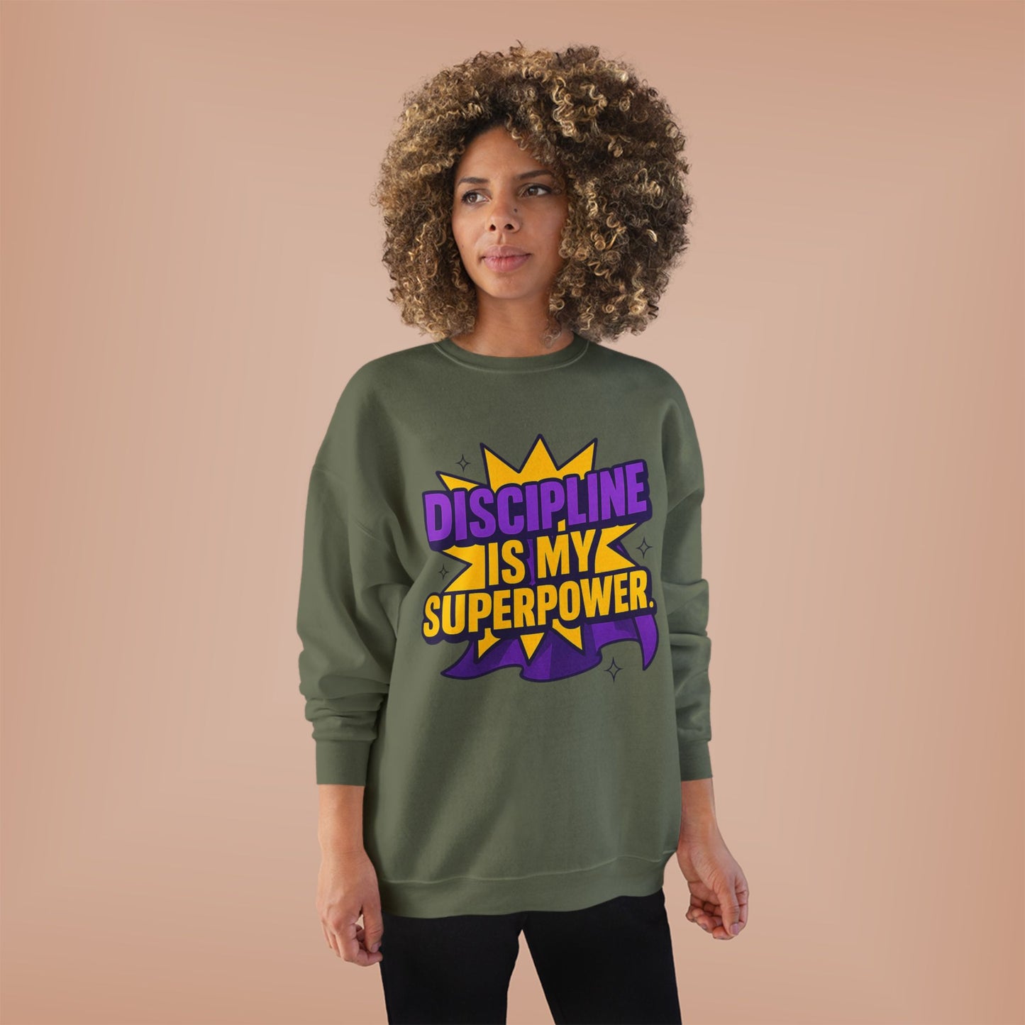 Eco-Friendly Crewneck Sweatshirt - "Discipline is my Superpower" | Unisex, Motivational Gift, Casual Wear, Fitness Apparel
