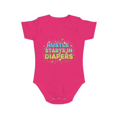 Hustle Starts in Diapers Baby Bodysuit, Fun Baby Shower Gift, Newborn Onesie, Cute Infant Apparel, Comfy Daily Wear