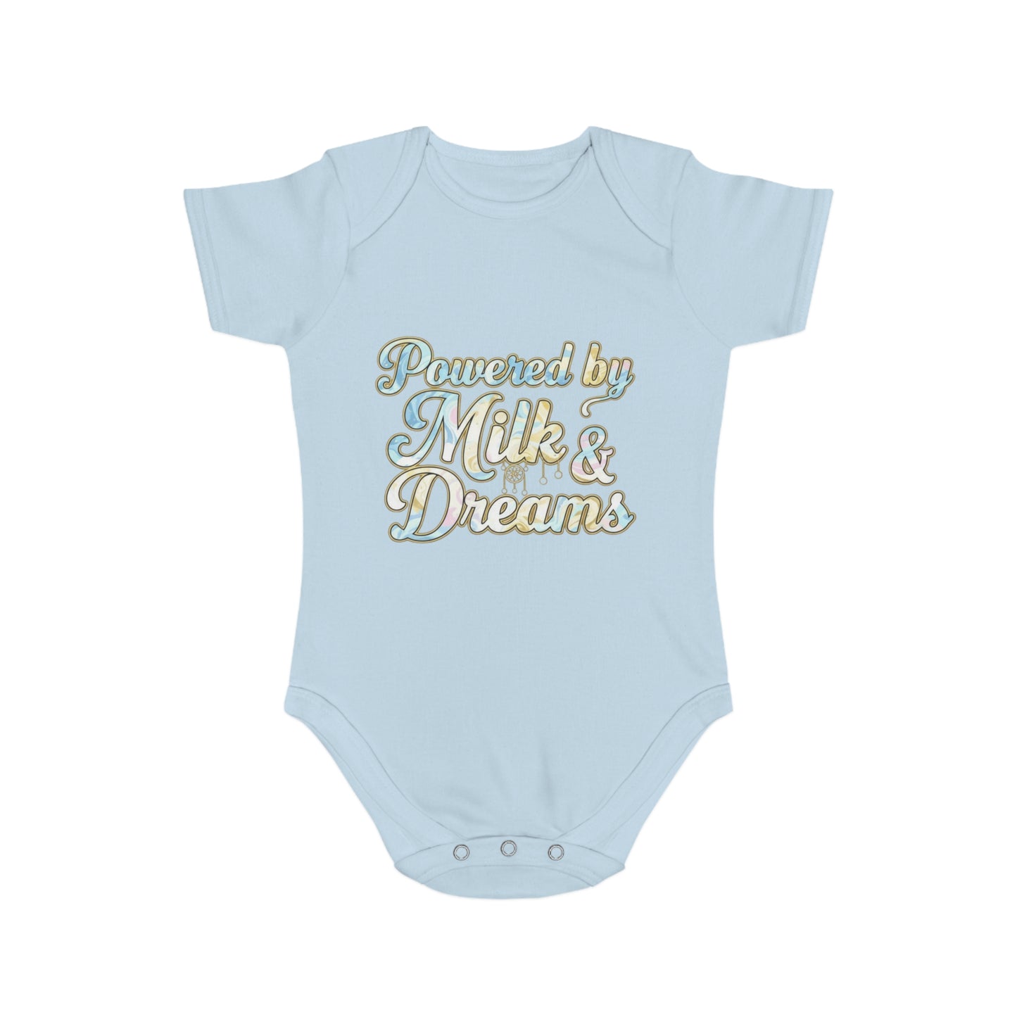 Powered by Milk & Dreams Baby Bodysuit, Cute Infant Outfit, Baby Shower Gift, Newborn Clothing, Cute Baby Gift, Short Sleeve Onesie