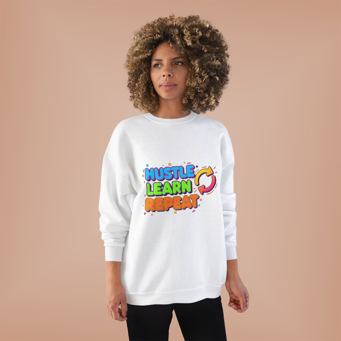 Eco-Friendly Hustle Learn Repeat Sweatshirt, Unisex Crewneck for Students, Motivational Gift, Casual Wear, EcoSmart Apparel, Perfect [...]