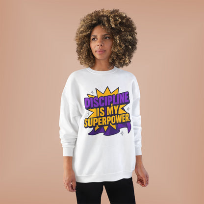 Eco-Friendly Crewneck Sweatshirt - "Discipline is my Superpower" | Unisex, Motivational Gift, Casual Wear, Fitness Apparel